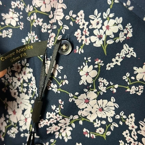 AKA SLIM FIT BLUE LONG SLEEVE SHIRT WITH  FLORAL PINK DESIGN . 100 cotton - Picture 4 of 10